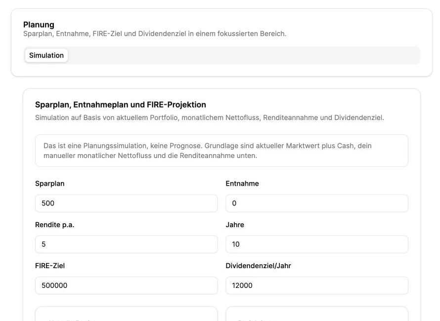 Finanzplanung für Sparplan, Entnahme, FIRE-Ziel und Dividendenziel