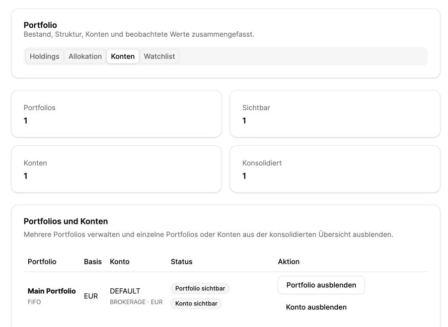 Verwaltung von Portfolios und Brokerkonten in Wealth Tres